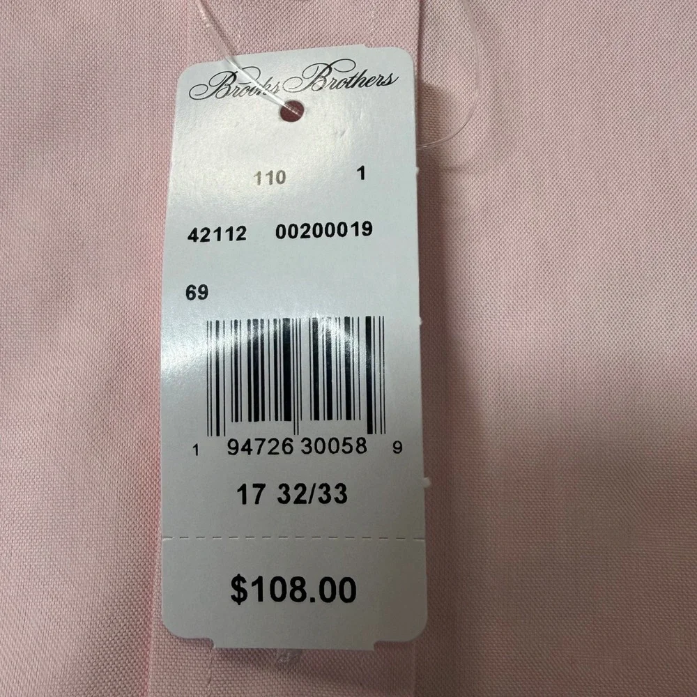 Brooks Brothers Dress Shirt Men 17 32/33 Pink Non-Iron Regular Fit Button Down